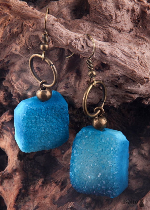 Boho Earrings, RH Dangle Earrings, Druzy Ice